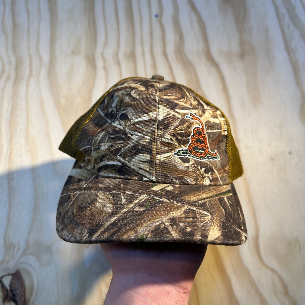 PrintedKicks Richardson 112P Brown Camo Gadsden Flag Trucker Hat Snapback OSFM